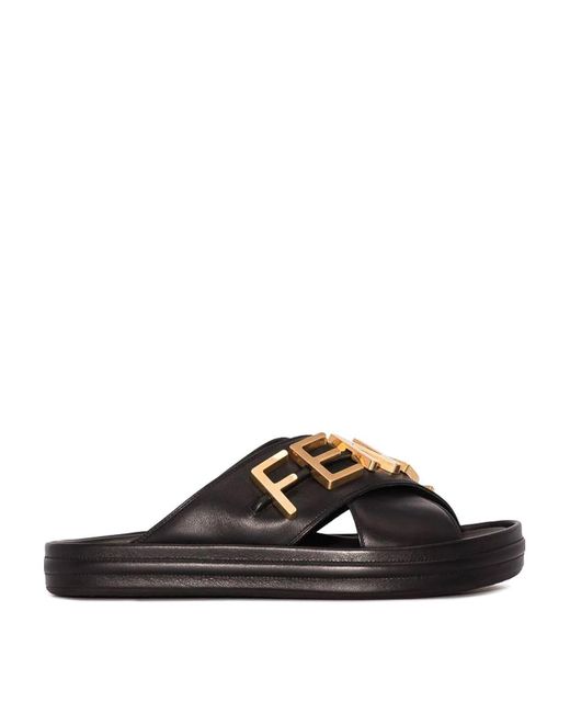 Fendi Leather Sandals in Black | Lyst