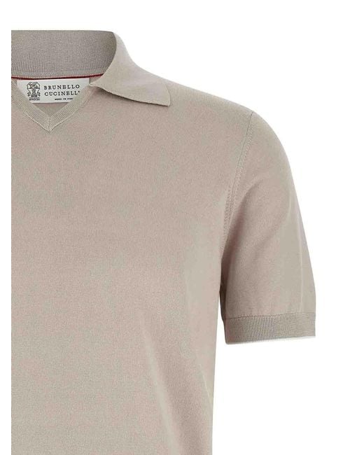 Brunello Cucinelli White Cotton Polo Shirt for men