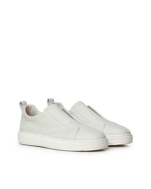 Santoni White Leather Slip-On Trainers for men
