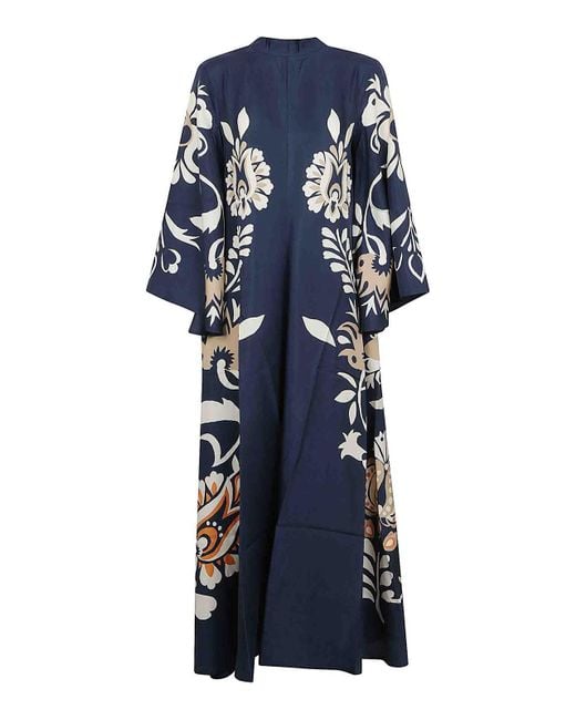 LaDoubleJ Blue Silk Twill Maxi Dress With Cascading Sleeves
