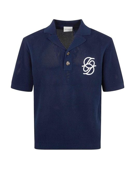 Drole de Monsieur Blue Maille Monogramme Polo Shirt for men