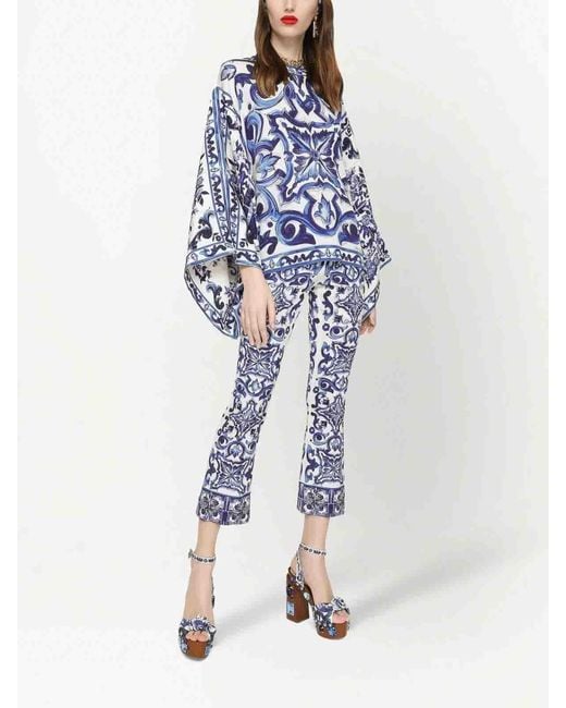 Dolce & Gabbana Blue Majolica Print Cropped Pants