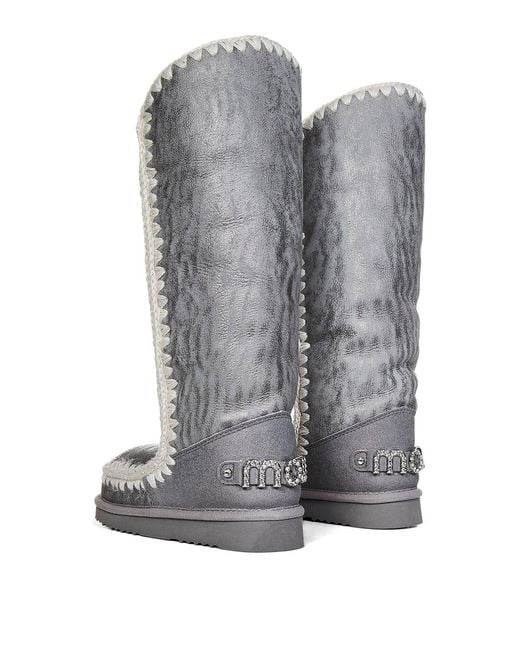 Mou Gray Leather Slip-On Boots