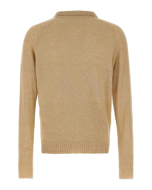 Ma'ry'ya Natural Boucl Cotton Polo Shirt for men