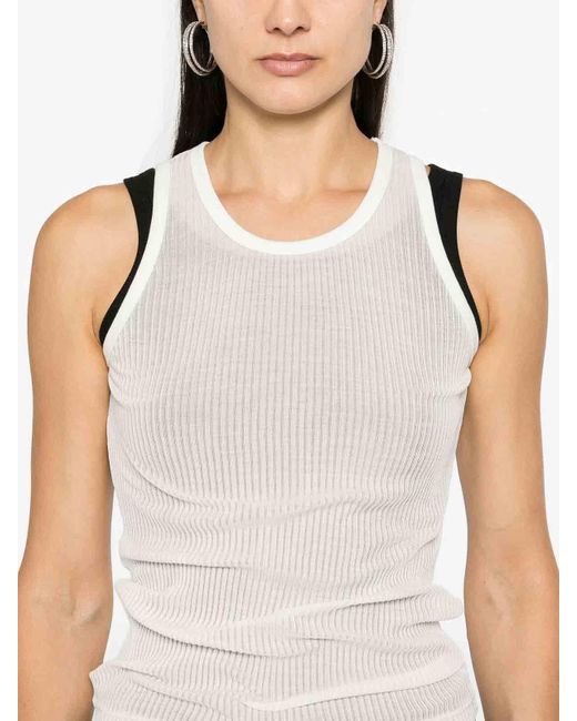 Maison Margiela White Silk Ribbed Tank Top
