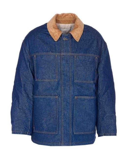 AMI Blue Padded Denim Jacket for men