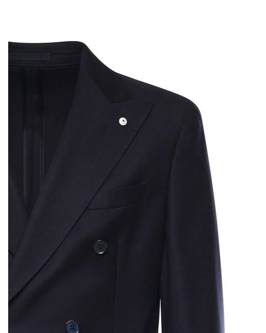 Lubiam Blue Double-Breasted Wool Blazer for men