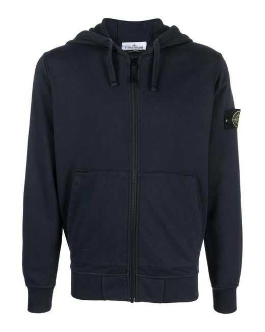 Stone Island Blue Organic Cotton Zip-Up Hoodie for men