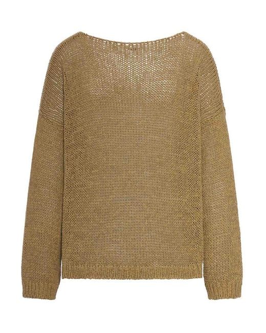 Roberto Collina Natural Openwork Sweater With Dropped Shoulders