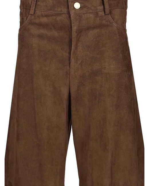 Max Mara Brown Wide-Leg Suede Trousers