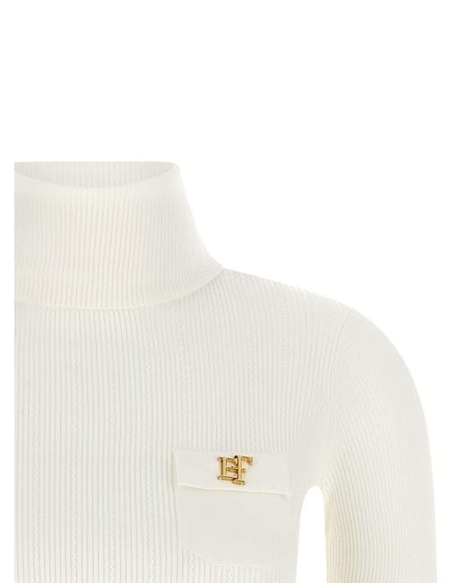 Elisabetta Franchi White Turtleneck Embroidery Jour