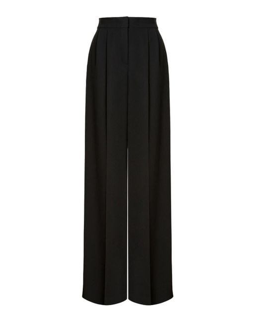 Alberta Ferretti Black Cady Stretch Wide Leg Trousers