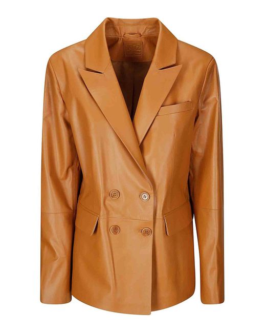 Desa Nineteenseventytwo Brown Leather Double-Breasted Blazer