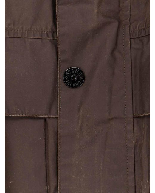 Stone Island Brown Giubbino Waxed Pigment Cotton Tela for men