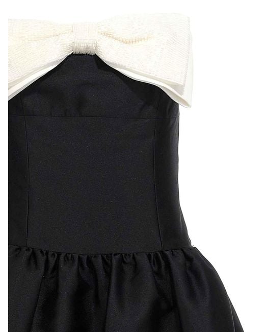 Self-Portrait Black Taffeta Contrast Bow Midi' Dress