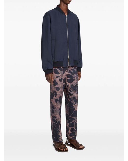 Dries Van Noten Blue Viscose Floral Trousers for men