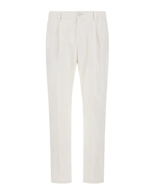 Herno White Stretch Twill Trousers for men
