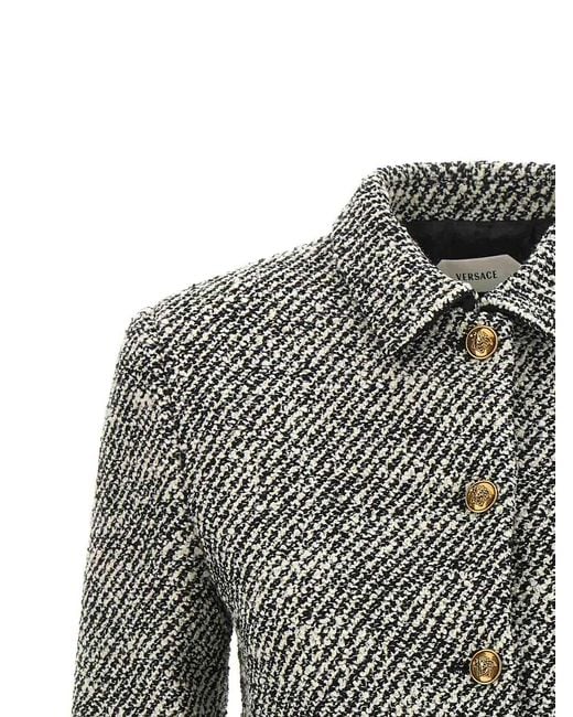 Versace Gray Boucl Wool Blend Blouson Jacket