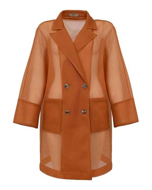 Herno Brown Relaxed See-Through Mesh Coat