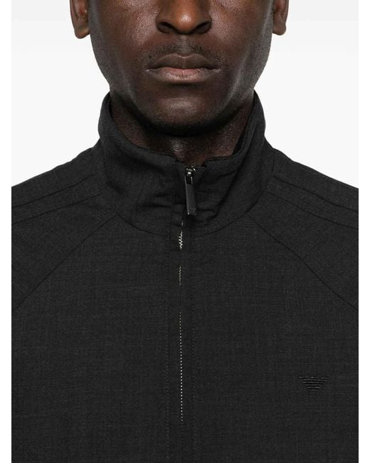Emporio Armani Black Wool Blend Bomber Jacket for men