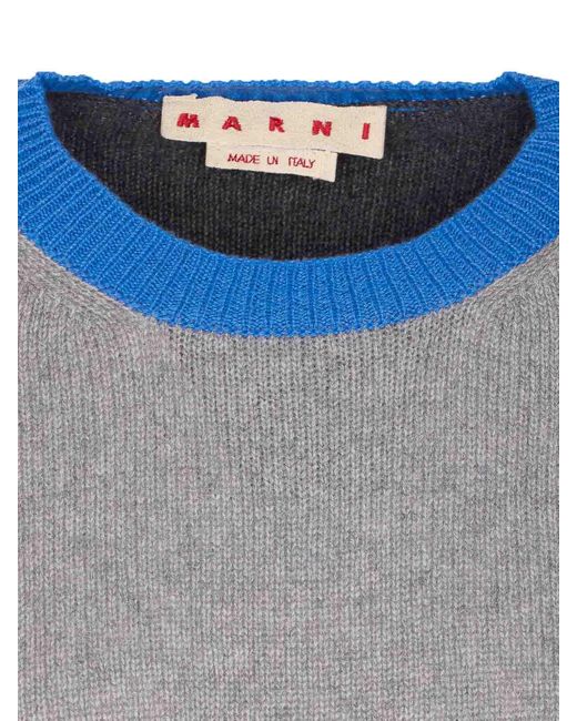 Marni Blue Cropped Color-Block Sweater With Round Neckline
