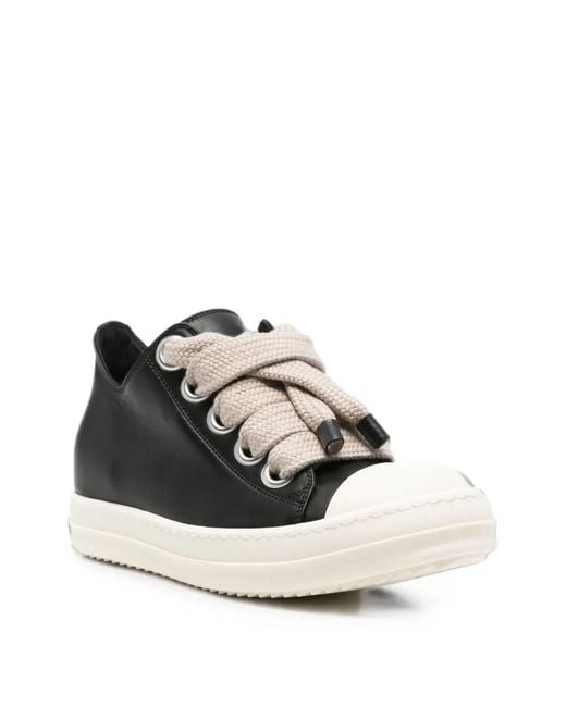 Rick Owens Black Jumbolace Low Leather Sneakers