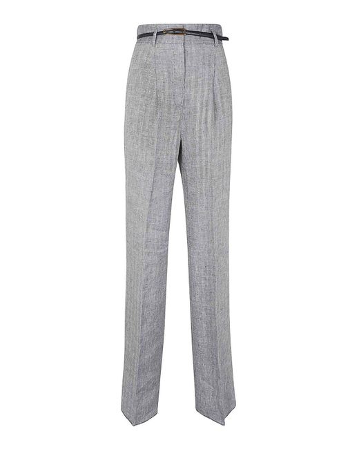 Max Mara Gray Patterned Linen Trousers