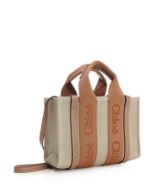 Chloé Brown Woody Mini Linen Tote Bag