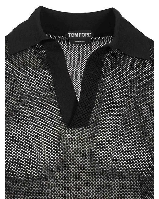 Tom Ford Black Knitted Polo Shirt for men