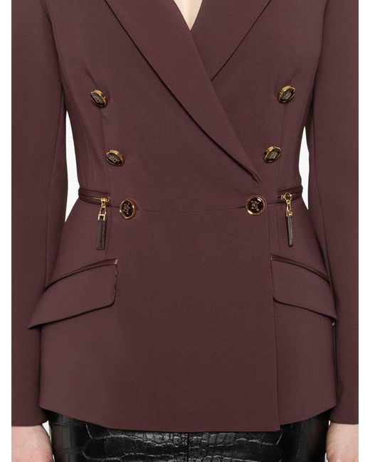 Elisabetta Franchi Purple Double-Breasted Burgundy Jacket With Structured Shoulders