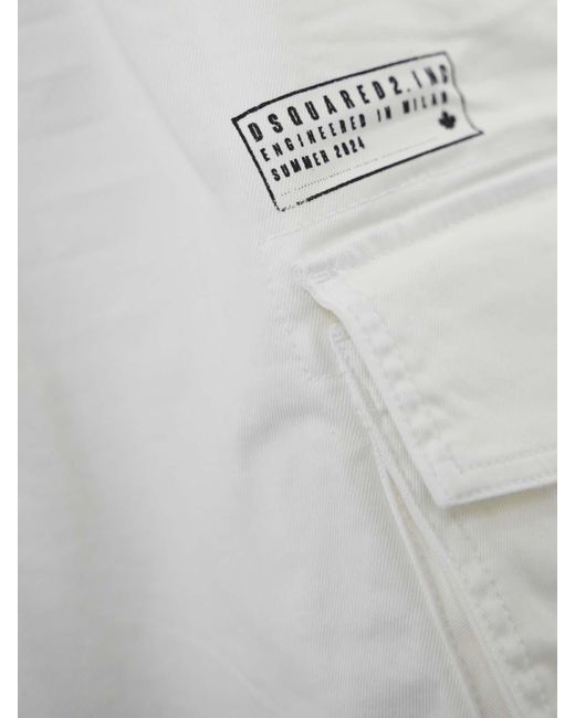 DSquared² White Cotton Cargo Shorts for men