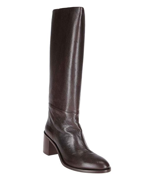 P.A.R.O.S.H. Brown Mid-Heeled Leather Boots With Minimalist Design