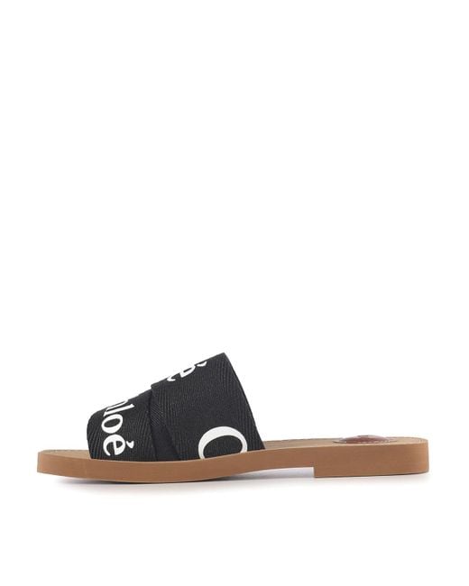 Chloé Brown Woody Flat Linen Sandals