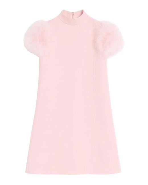 Valentino Garavani Pink Feathered Wool And Silk Dress