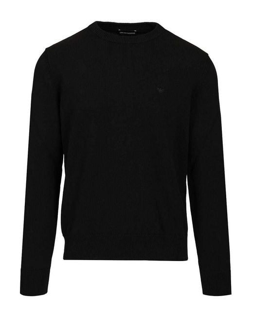 Emporio Armani Black Cotton Sweater for men