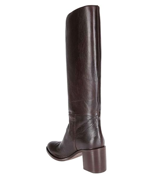 P.A.R.O.S.H. Brown Mid-Heeled Leather Boots With Minimalist Design