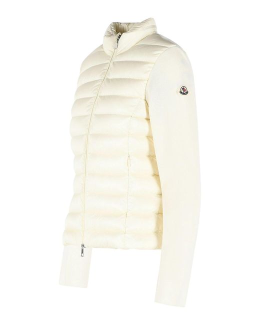 Moncler White Padded Virgin Wool Cardigan With Ivory Zip