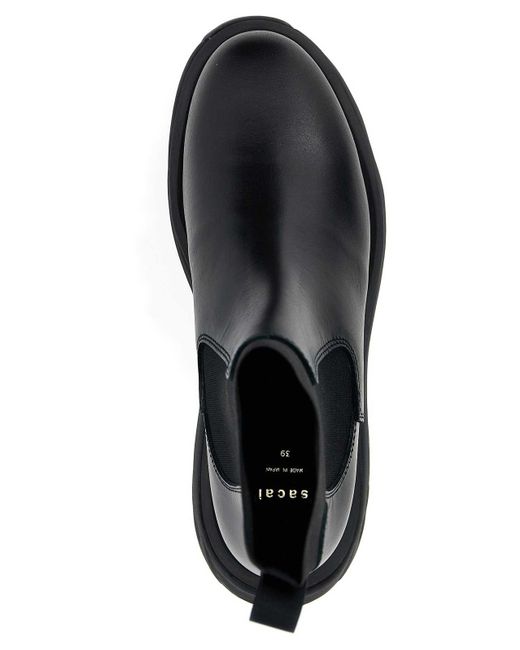 Sacai Black Chelsea Leather Ankle Boots