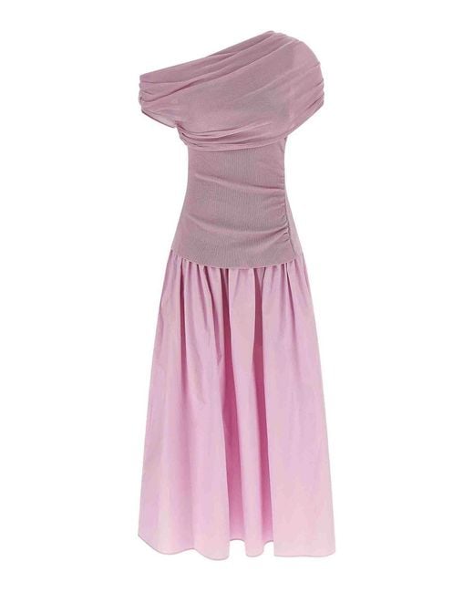 Self-Portrait Pink Cotton Draped Knit Midi' Dress