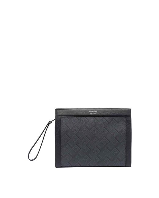 Ferragamo Gray Monogram Pouch for men