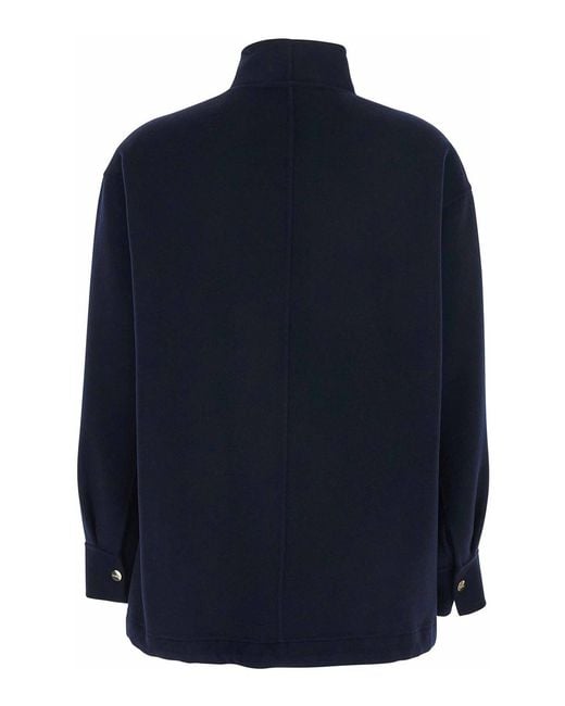 Max Mara Blue 'Pino' Jacket With High Collar And Zip Closure In