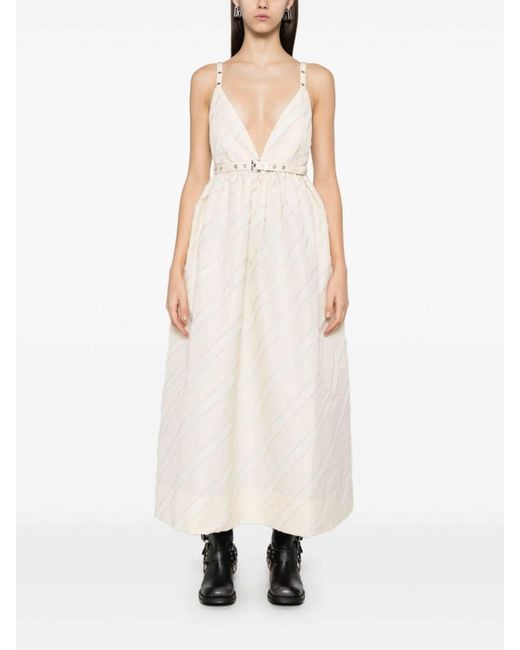Ganni White Stripe Taffeta Strap Dress