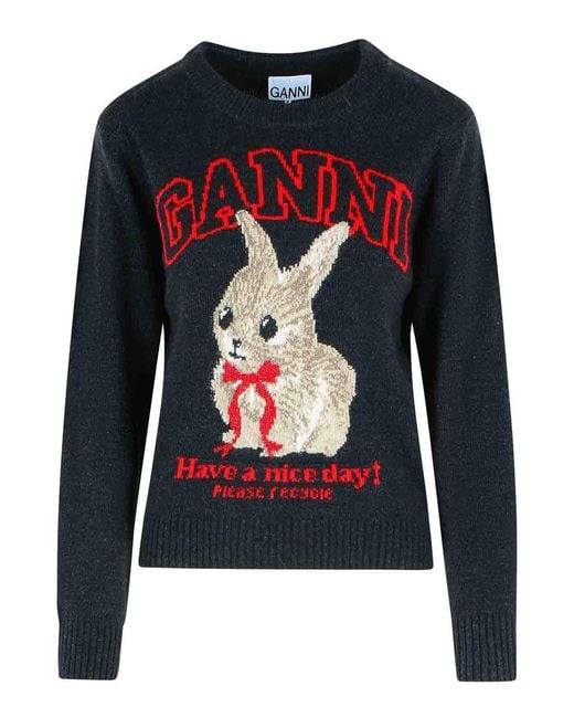 Ganni Blue Phantom Wool Blend Sweater