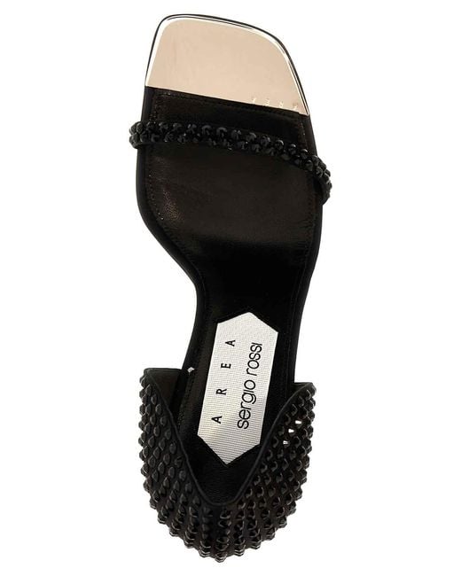Sergio Rossi Black Area Dagger Satin Sandals With Rhinestone