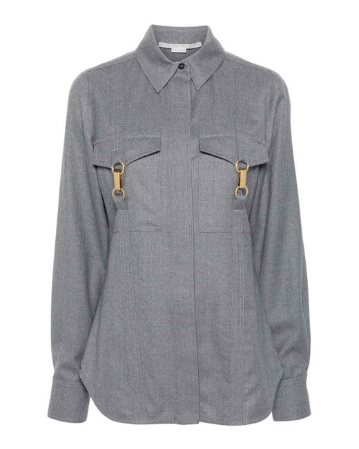 Stella McCartney Gray Wool Shirt Embellished With Buckles