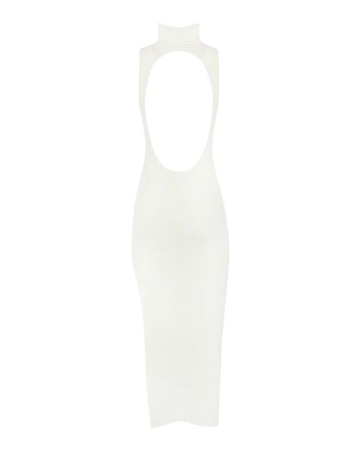 Elisabetta Franchi White Midi Dress In Viscose Knit