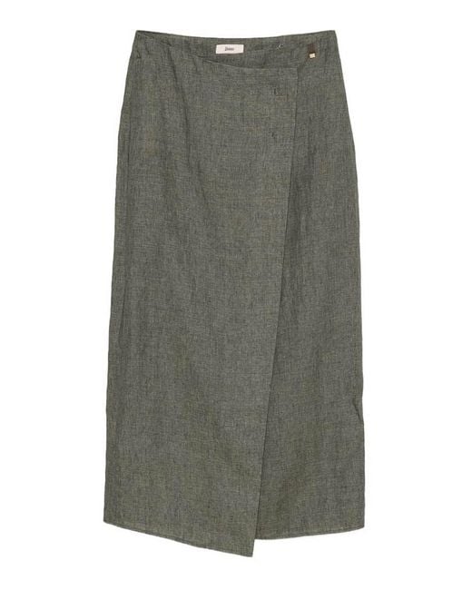 Herno Gray Long Effect Linen Wrap Skirt
