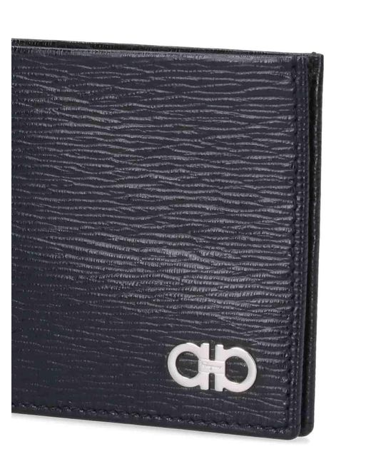 Ferragamo Black Crinkle Leather Bifold Wallet for men