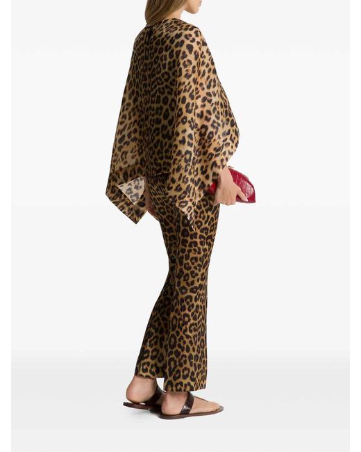 Alberta Ferretti Natural Triple Organza Long Draped Animal Shirt