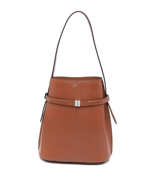 Totême Brown Belted Leather Bucket Bag
